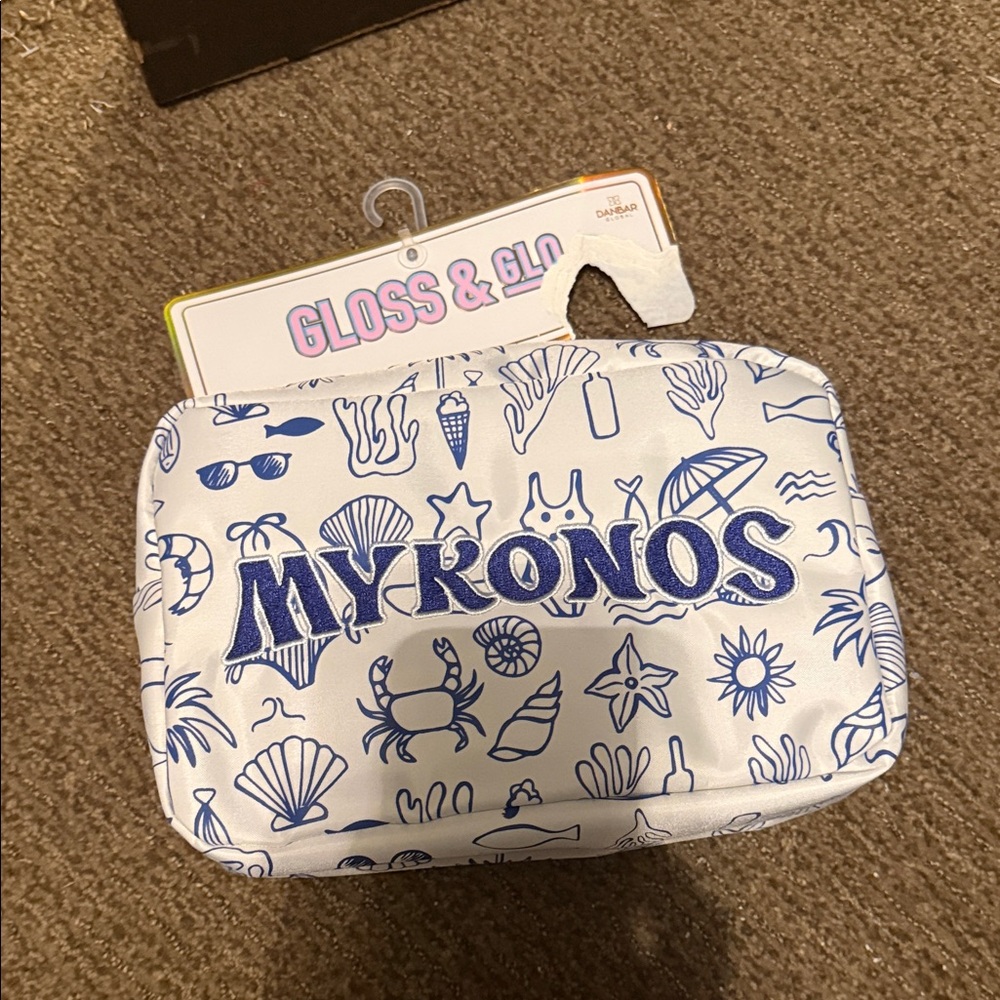 NWT MYKONOS Blue & White Seashell Cosmetic Bag